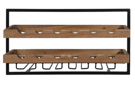 DKD Home Decor Botellero Natural Negro Acacia y Metal 25 x 35 x 65 cm