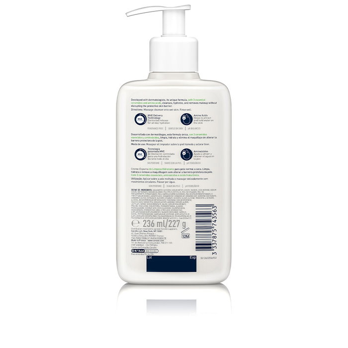 CeraVe Limpiadora Crema-Espuma Hidratante 236 ml - Rostro y Ojos, Sin Fragancia CeraVe Limpiadora Crema-Espuma Hidratante 236 ml - Rostro y Ojos, Sin Fragancia