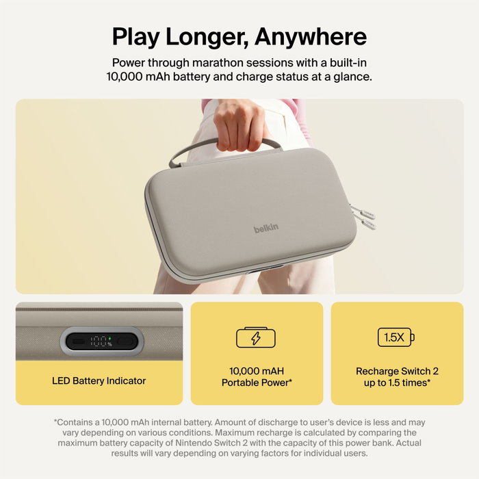 Belkin Charging Case Pro 10000mAh para Nintendo Switch 2 - Sand