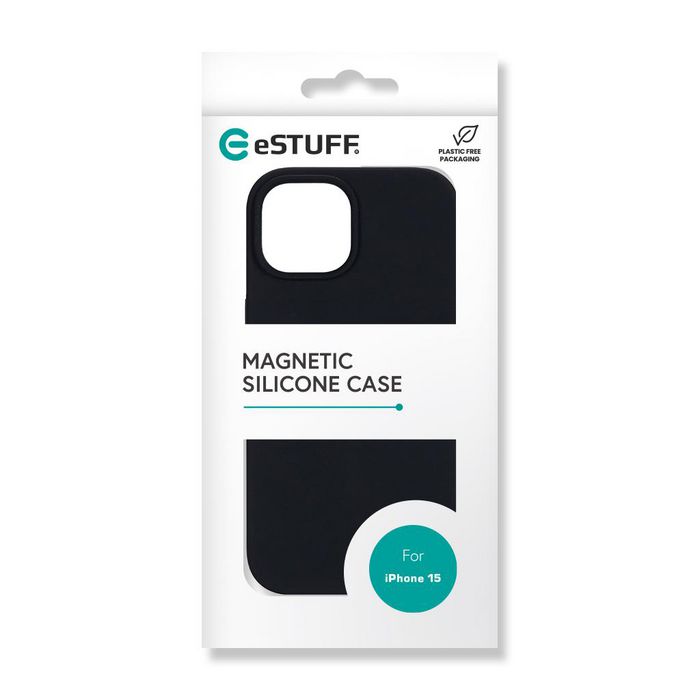 eSTUFF iPhone 15 Funda de silicona magnética INFINITE ROME - Negro - 81% material reciclado - Protección y carga inalámbrica