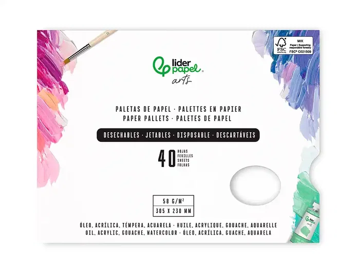 Liderpapel Paleta de papel desechable de 40 hojas con agujero para pulgar Liderpapel Paleta de papel desechable de 40 hojas con agujero para pulgar