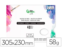 Liderpapel Paleta de Papel Desechable 40 Hojas 58g/m2 con Agujero para Pulgar