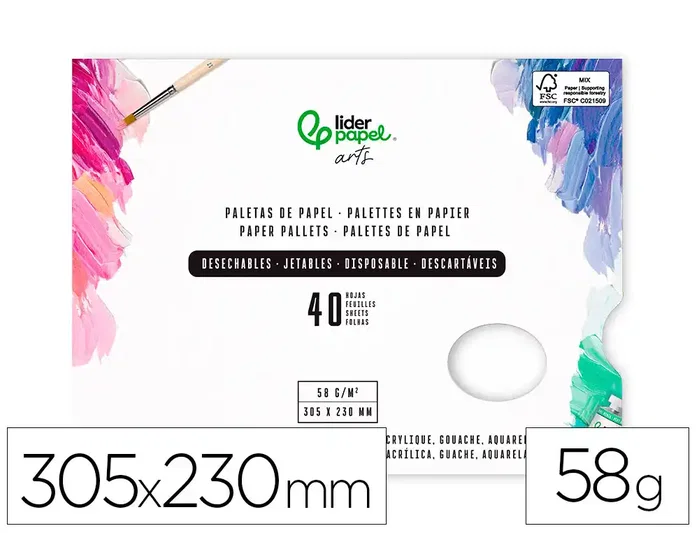 Liderpapel Paleta de papel desechable de 40 hojas con agujero para pulgar Liderpapel Paleta de papel desechable de 40 hojas con agujero para pulgar