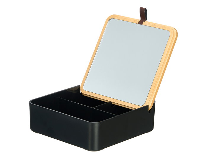 Berilo Organizador Plástico Espejo Bambú Negro 14x14x5.3 cm (Set de 12)