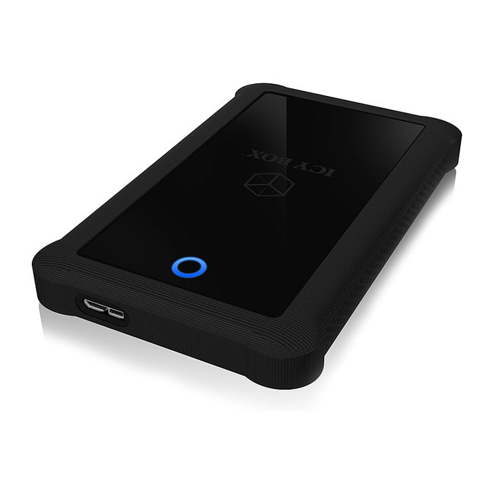 ICY BOX IB-233U3-B Carcasa para HDD/SSD de 2,5 pulgadas con funda de silicona, Negro