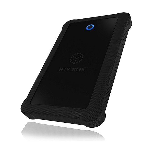 ICY BOX IB-233U3-B Carcasa para HDD/SSD de 2,5 pulgadas con funda de silicona, Negro