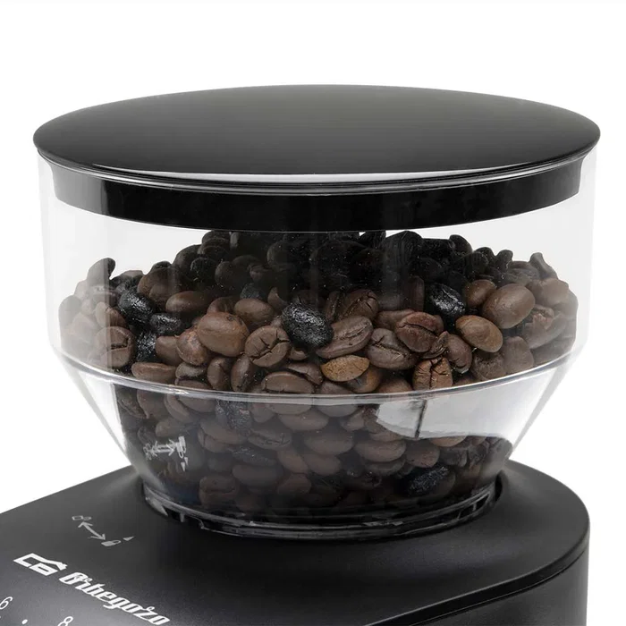 Orbegozo MO 5000 Molinillo de Café 150W por Muelas, Capacidad 240g de Granos, 12 Tazas, Selector de Molido Progresivo, Negro y Plata