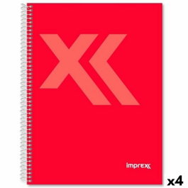 IMPREX Set de 4 Cuadernos Espiral Tapa Forrada A5 Rojo 80H 90gr 4x4