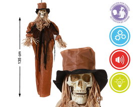 Espantapájaros Animado 135 cm con Luz, Sonido y Movimiento para Decoración Halloween - Figuras de Terror para Jardín y Casa Embrujada