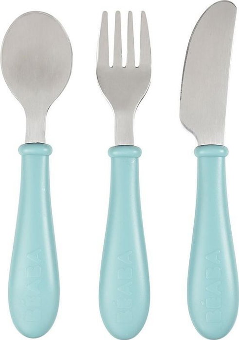 Beaba Set de 3 cubiertos de acero inoxidable verde claro Beaba Set de 3 cubiertos de acero inoxidable verde claro