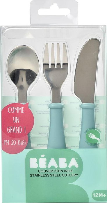 Beaba Set de 3 cubiertos de acero inoxidable verde claro Beaba Set de 3 cubiertos de acero inoxidable verde claro