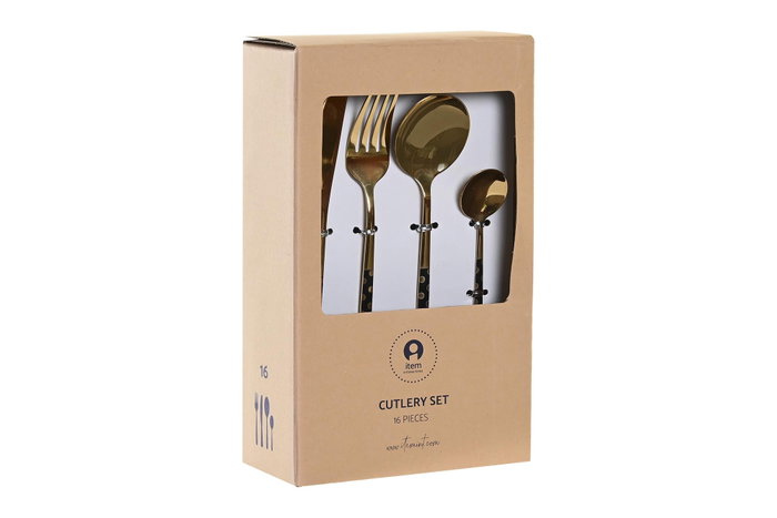 DKD Home Decor Set de Cubertería Topos Negro y Dorado de 16 Piezas