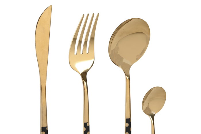 DKD Home Decor Set de Cubertería Topos Negro y Dorado de 16 Piezas DKD Home Decor Set de Cubertería Topos Negro y Dorado de 16 Piezas