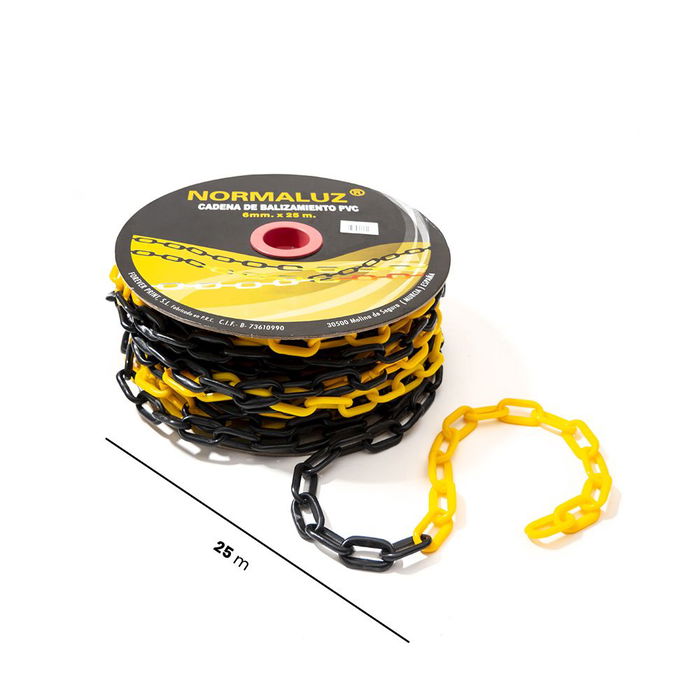 Normaluz Cadena Plástica Amarilla y Negra 6mm 25m Delimitación Señalización Normaluz Cadena Plástica Amarilla y Negra 6mm 25m Delimitación Señalización