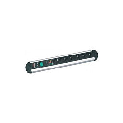 BACHMANN Primo Regleta de Enchufes con 6 Tomas Schuko, Protección contra Sobretensiones, Aluminio, Con Interruptor, Cable 1.75m - Gris