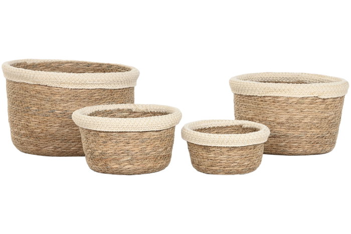 DKD Home Decor Set de 4 Cestas de Fibra y Algodón Crema y Natural
