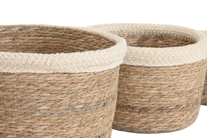 DKD Home Decor Set de 4 Cestas de Fibra y Algodón Crema y Natural