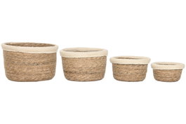 DKD Home Decor Set de 4 Cestas de Fibra y Algodón Crema y Natural