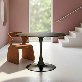 Mesa Comedor Negro Piedra Sinterizada 100 X 100 X 75 cm