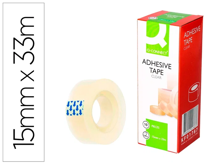 Q-connect Cinta Adhesiva Transparente 33m x 15mm (33 x 15 mm), 33 metros, Resistente y Fácil de Cortar para Embala Q-connect Cinta Adhesiva Transparente 33m x 15mm (33 x 15 mm), 33 metros, Resistente y Fácil de Cortar para Embala