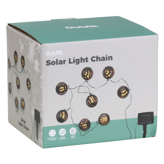 Outfit Guirnalda Solar LED IP44, 8 Luces/80 LEDs Blanco Cálido, 3.4m, Batería Recargable