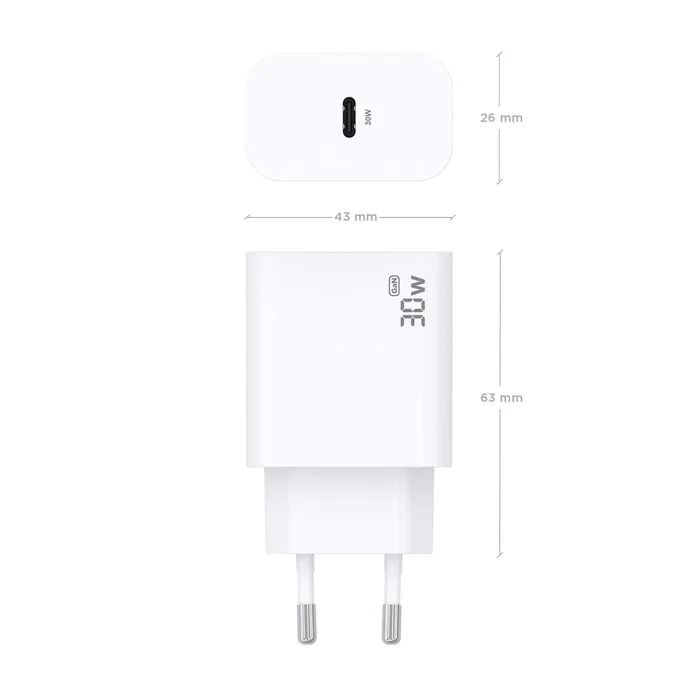 AISENS Cargador GaN 30W USB-C PD3.0 Blanco A110-0940