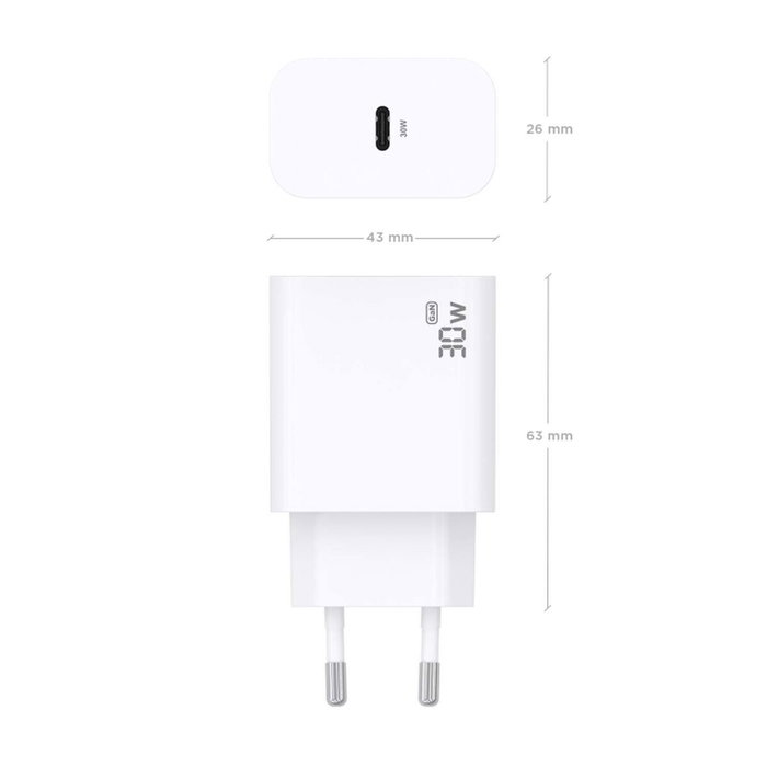 Aisens Cargador GaN 30W USB-C Blanco A110-0940