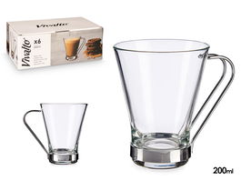 Vivalto Taza Vidrio con Asa Metal 200 ml Transparente/Plata 11x9.5x8.2 cm (Set de 72)