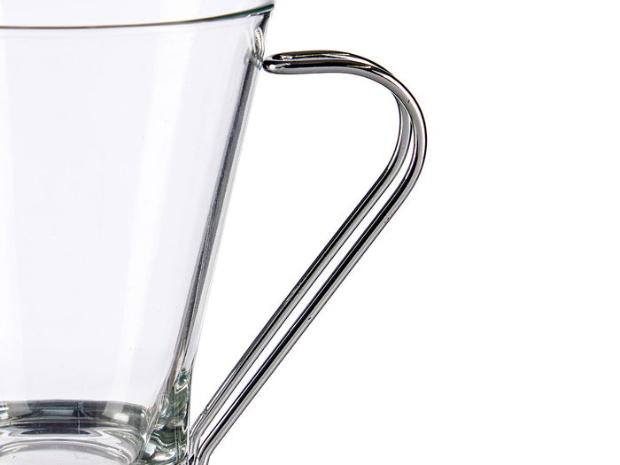 Vivalto Taza Vidrio con Asa Metal 200 ml Transparente/Plata 11x9.5x8.2 cm (Set de 72)