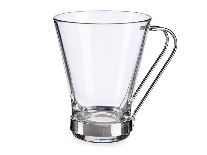Vivalto Taza Vidrio con Asa Metal 200 ml Transparente/Plata 11x9.5x8.2 cm (Set de 72)