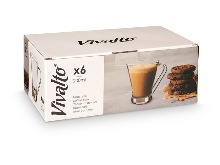 Vivalto Taza Vidrio con Asa Metal 200 ml Transparente/Plata 11x9.5x8.2 cm (Set de 72)