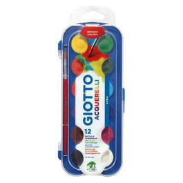 Giotto Estuche de 12 Acuarelas en Pastillas de 30 mm con Pincel, Colores Surtidos