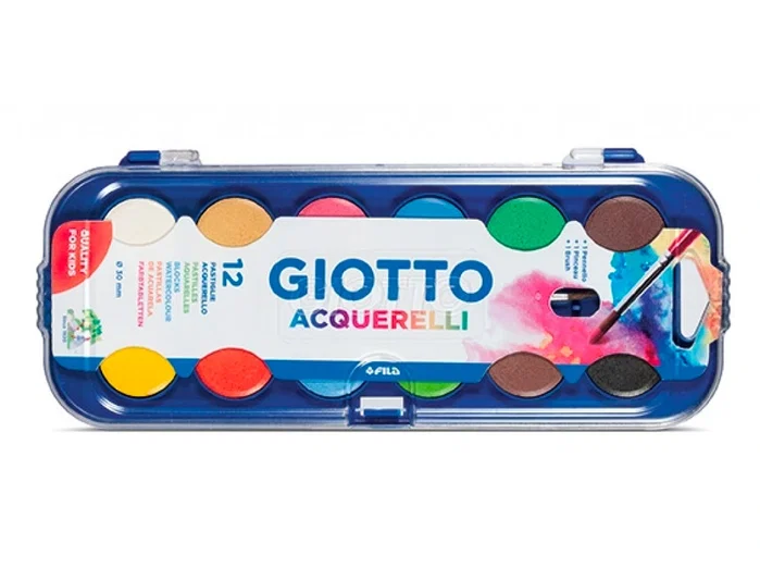 Giotto Acuarela 12 Colores con Pincel, Cubrientes, Estuche de Plástico