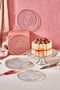 Hermia Juego de Platos para Postre de Vidrio Transparente con Borde Dorado - 6 Platos de 21 cm y Soporte para Pastel de 28 cm