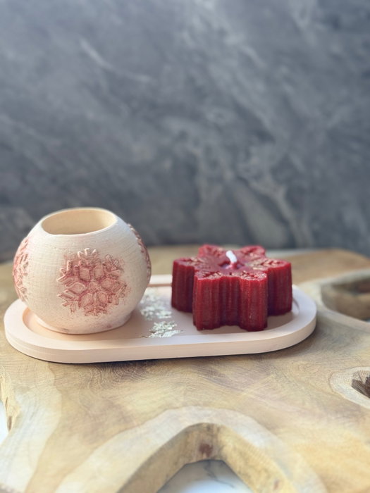 Aberto Design Set de Velas de Concreto Navidad 6 Velas de Soya Rojas y Blancas 18x9x2 cm Hechas a Mano