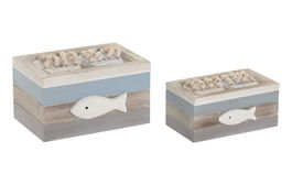 DKD Home Decor Caja Mediterraneo, Set de 2 Unidades, Decoración Azul y Blanco, 13.5 x 10.5 x 18 cm