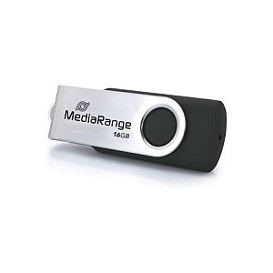 MediaRange MR1951 USB 3.2 Gen 1 USB-C 16GB, Llavero Girar de Metal, Negro/Plata, 50 MB/s Lectura, Resistente