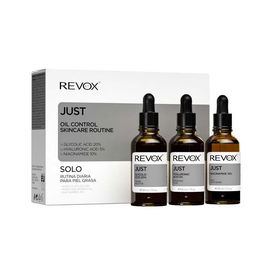 Oil Control Skincare Routine Set Revox B77: Just, Niacinamide 10 %, Moisturizing, Daily, Serum, For Face, 30 ml + Just, Hyaluronic Acid 5%, Hydrating, Fluid, For Face, 30 ml + Just, Glycolic Acid 20%, Toning, Serum, For Face, 30 ml