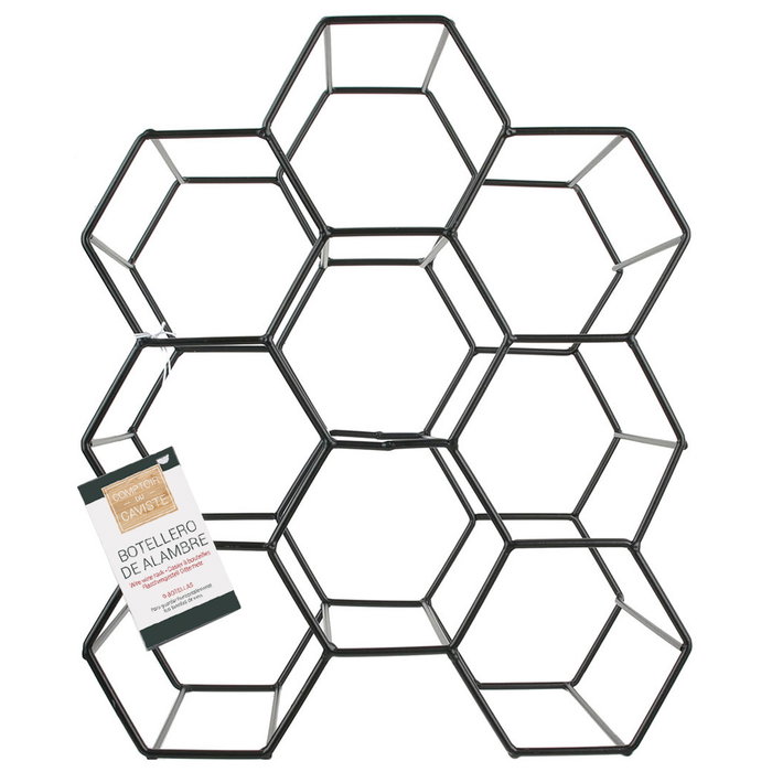 Home Deco Factory Botellero para 9 Botellas en Forma de Panal Negro