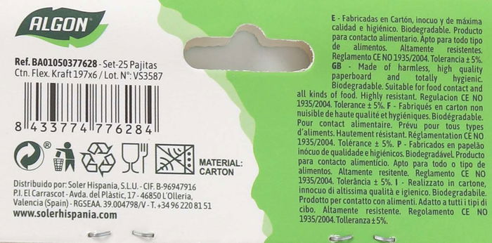 Algon Set 25 Pajitas Flexibles Kraft 19.7 cm (24 Unidades)