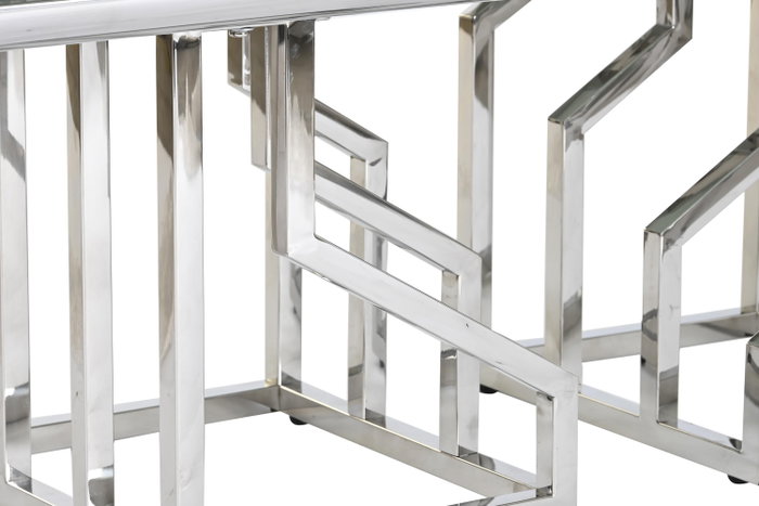 DKD Home Decor Mesa Centro Moderno Blanco Plateado Acero Cristal 120 x 60 x 40 cm