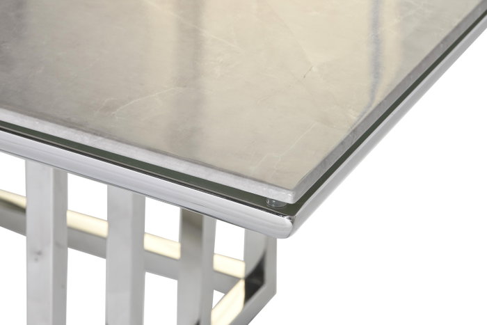 DKD Home Decor Mesa Centro Moderno Blanco Plateado Acero Cristal 120 x 60 x 40 cm