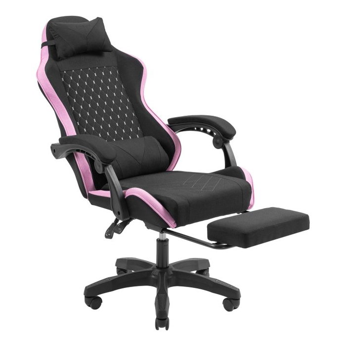 Mars Gaming MGCXFGRBL Silla Gamer Negra y Rosa Reclinable Reposabrazos Ajustable Reposapiés Cojines