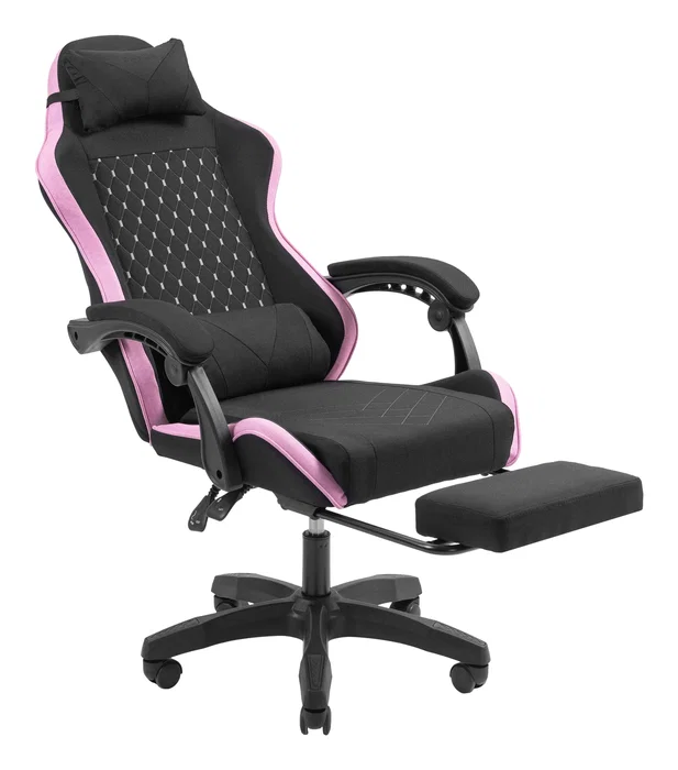Mars Gaming MGC-X Silla Gaming Ergonómica Reclinable con Reposapiés, Reposabrazos Ajustable y Cojines Lumbar/Cervical - Negro y Rosa