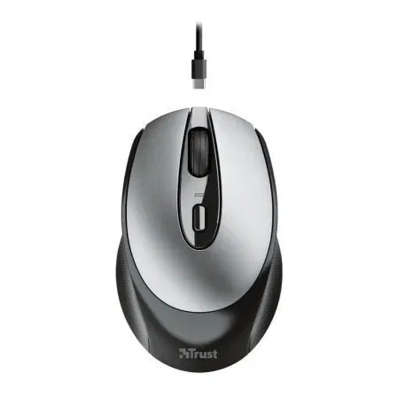 Trust Ratón Inalámbrico Zaya 23809 - Batería Recargable USB-C, Hasta 1600 DPI, Compacto Ambidiestro, 4 Botones, Receptor USB