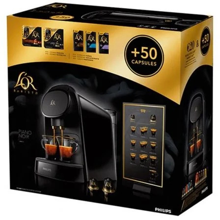Cafetera de Cápsulas Philips L'Or Barista LM8012/65/ Negro Piano/ Compatible cápsulas Nespresso y L'OR/ Incluye 50 Cápsulas