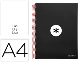 Antartik Cuaderno espiral micro A4, 120 hojas, 90 gr, liso, negro, tapa forrada