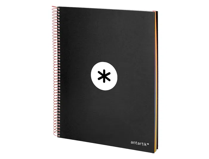 Antartik Cuaderno espiral micro A4, 120 hojas, 90 gr, liso, negro, tapa forrada