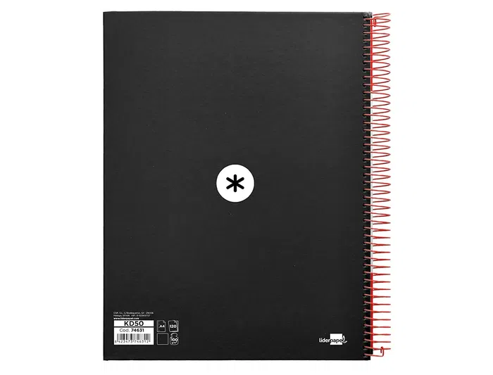 Antartik Cuaderno espiral micro A4, 120 hojas, 90 gr, liso, negro, tapa forrada
