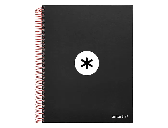 Antartik Cuaderno espiral micro A4, 120 hojas, 90 gr, liso, negro, tapa forrada